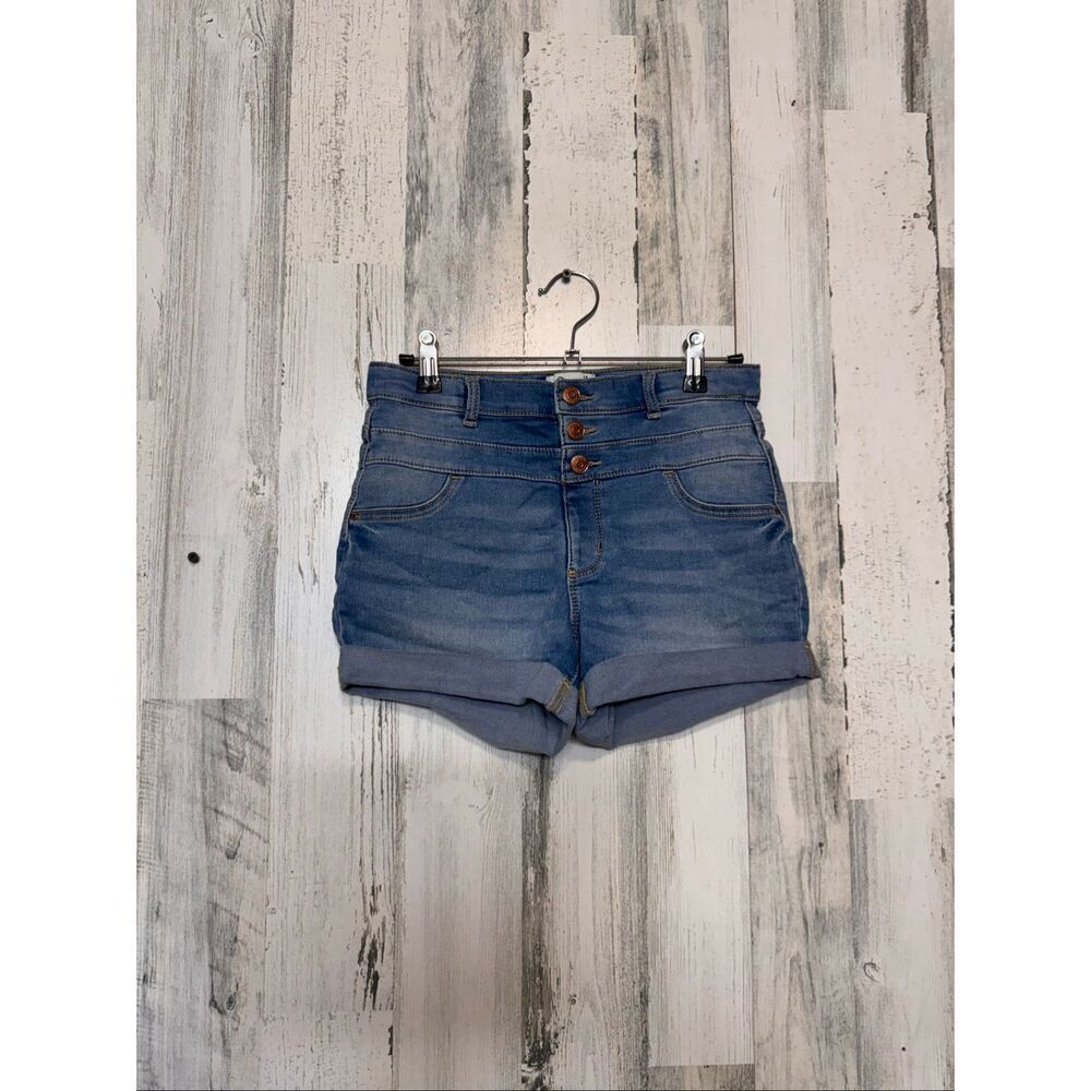 Jordache High Waisted Denim Shorts Womens Size 14 Medium Wash 3-Button Cuffed He